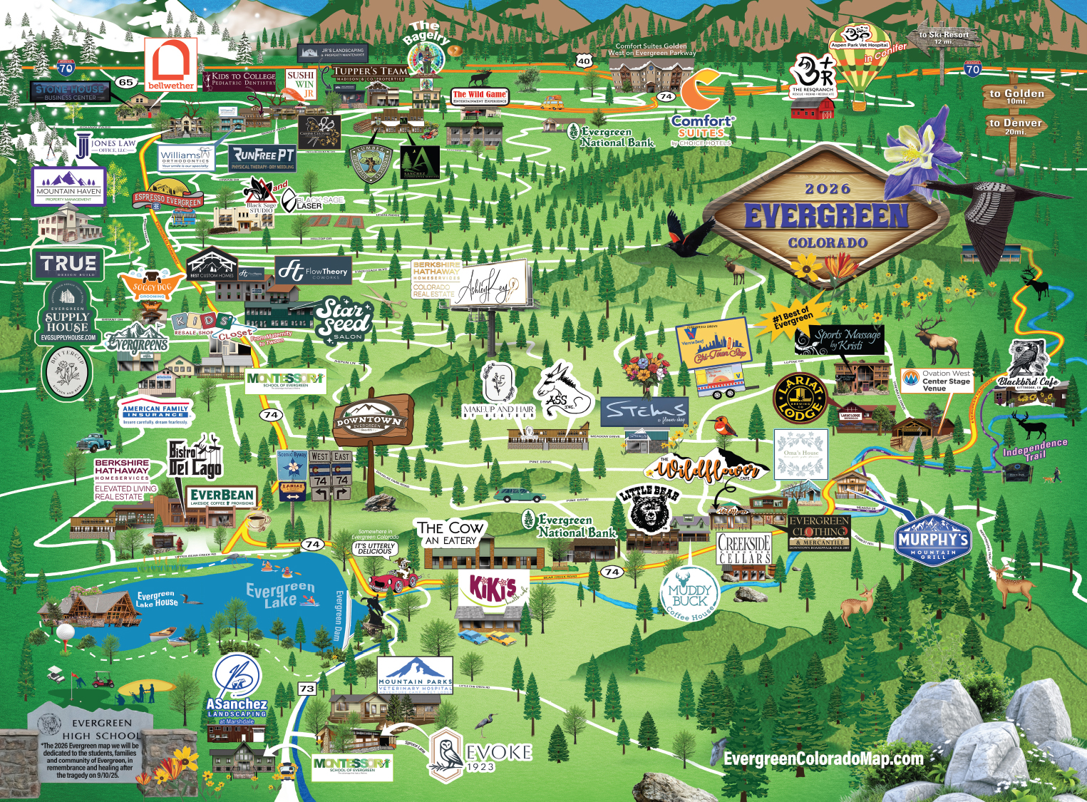 2026 Evergreen Colorado Cartoon Map